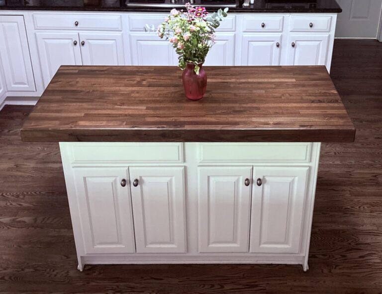 Rustic Walnut Kitchen Island with Edge Grain Butcherblock Design