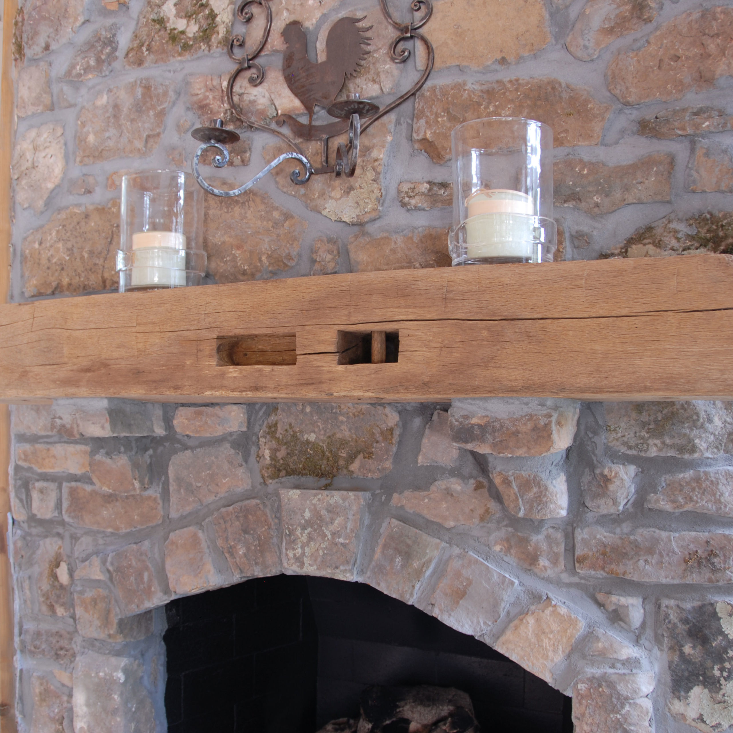 Hand Hewn Mantel with Mortise Pocket