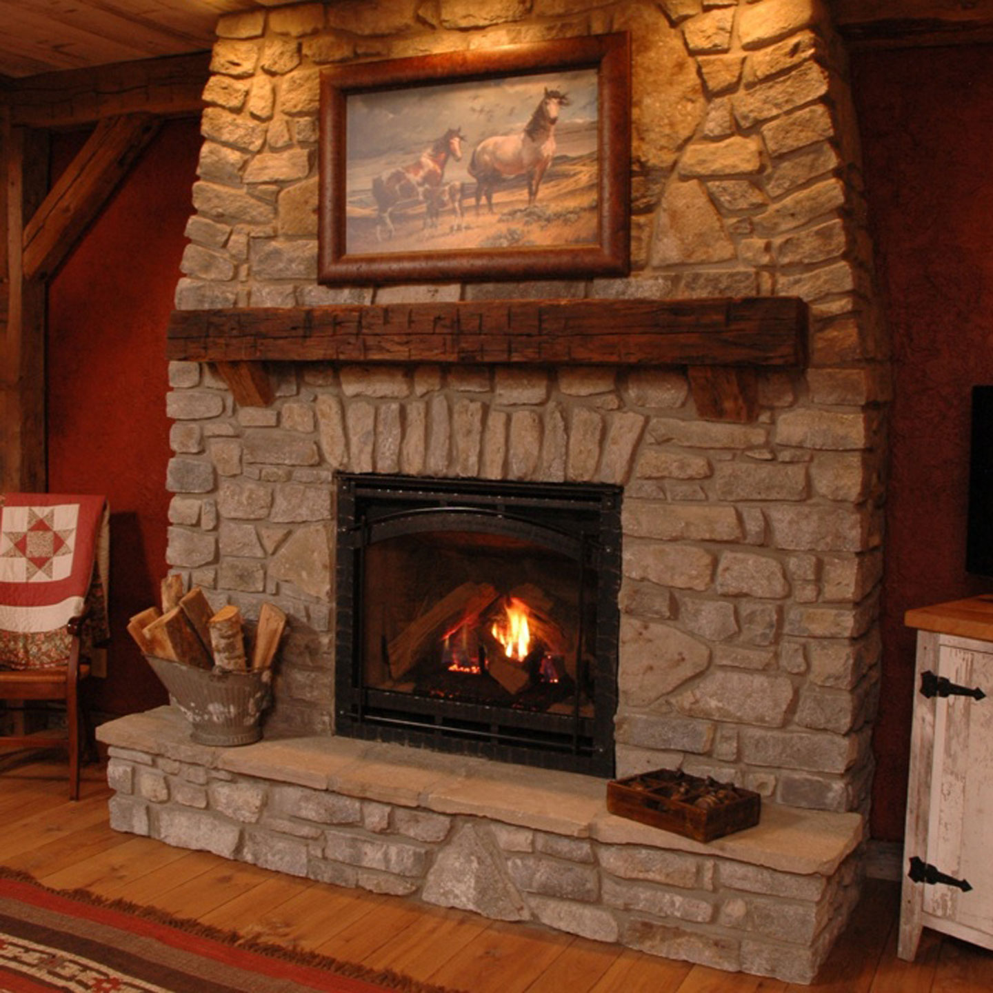 Hand Hewn Fireplace Mantel - Light Brown Wax