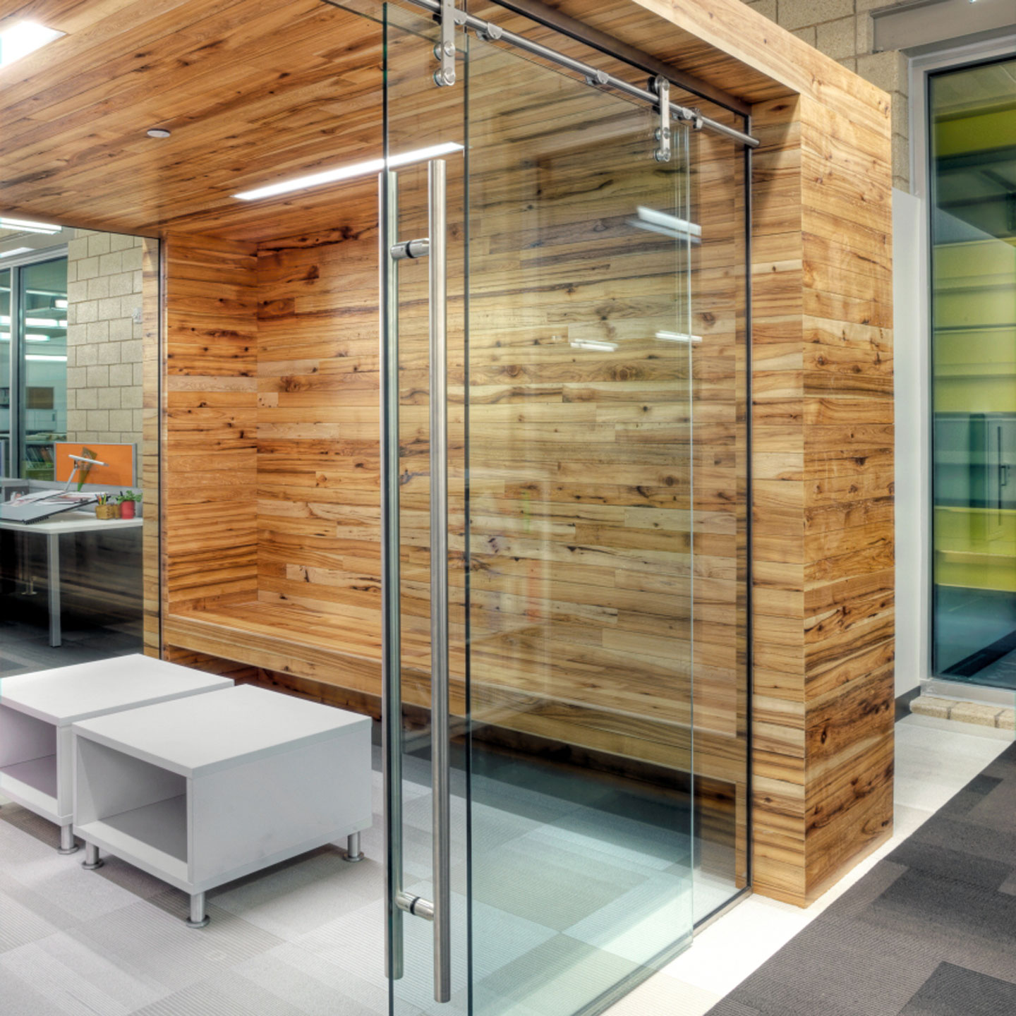 Reclaimed Wood Accent Wall in an office