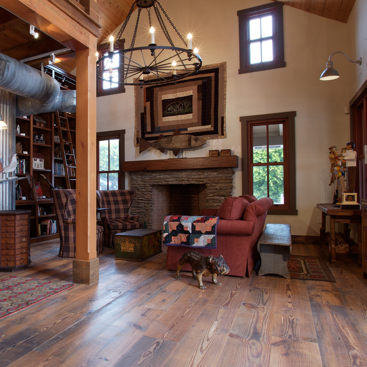 Home with reclaimed pine flooring.