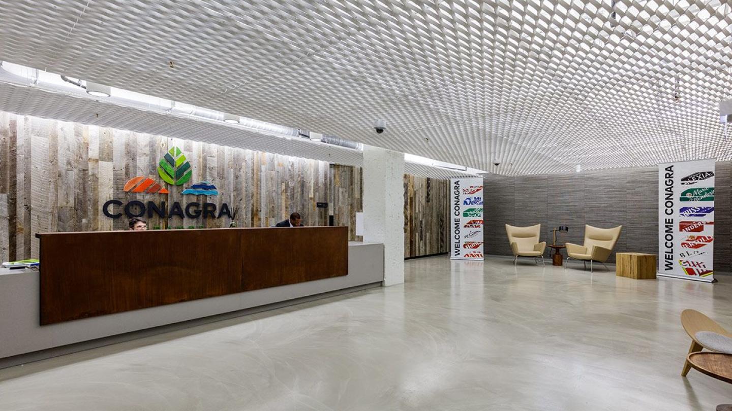 Reclaimed wood walls in a modern office environment.