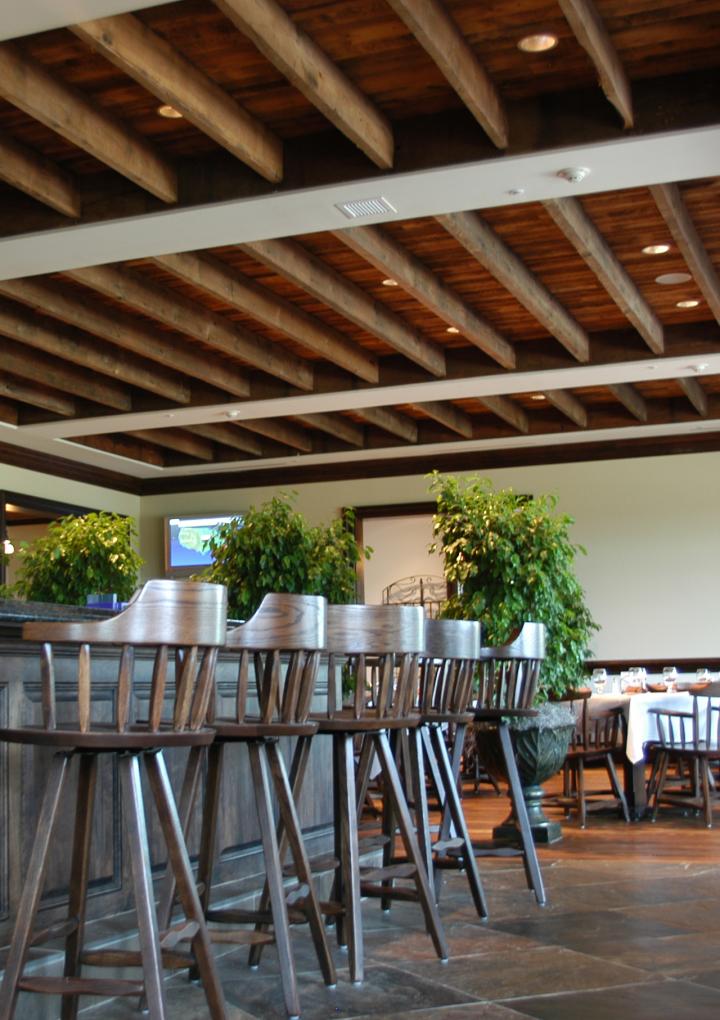 Reclaimed wood ceiling and beams.