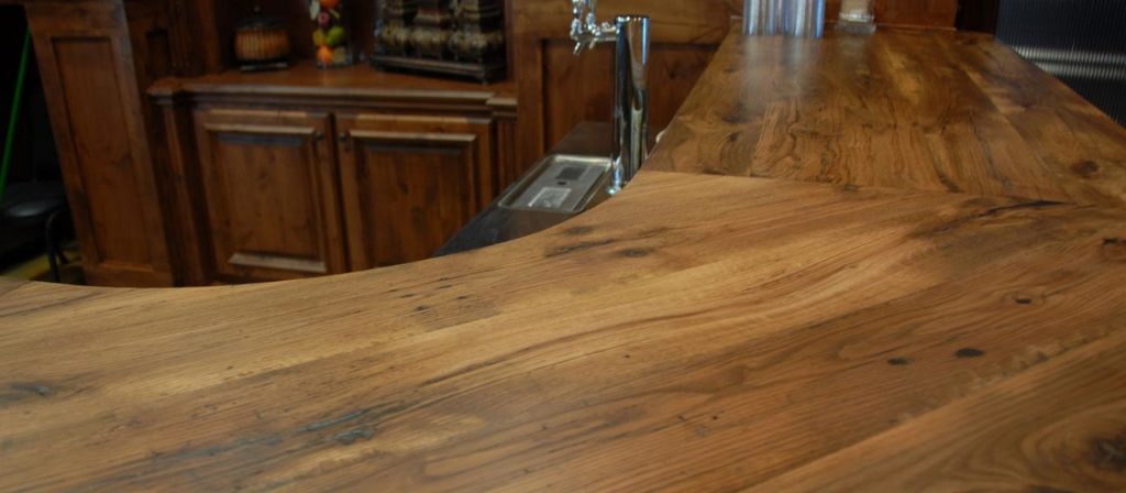 Close-up of a Reclaimed Hickory Bar Top