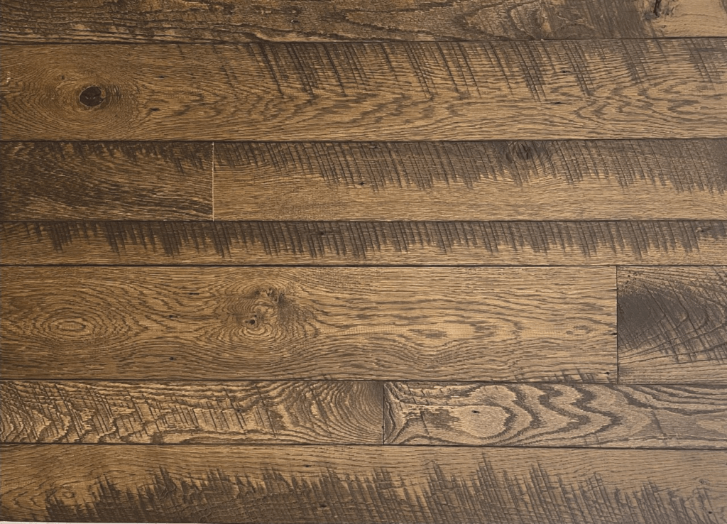 Slate Stone floor with a natural, rustic texture featuring long, horizontal planks. The visible grain showcases a mix of light and dark brown tones, offering a warm and organic feel.