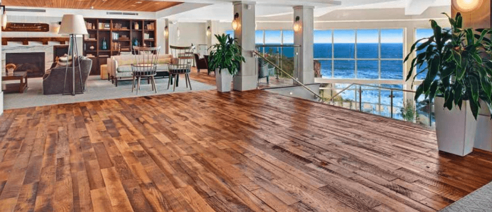 Reclaimed wood flooring in a residential space